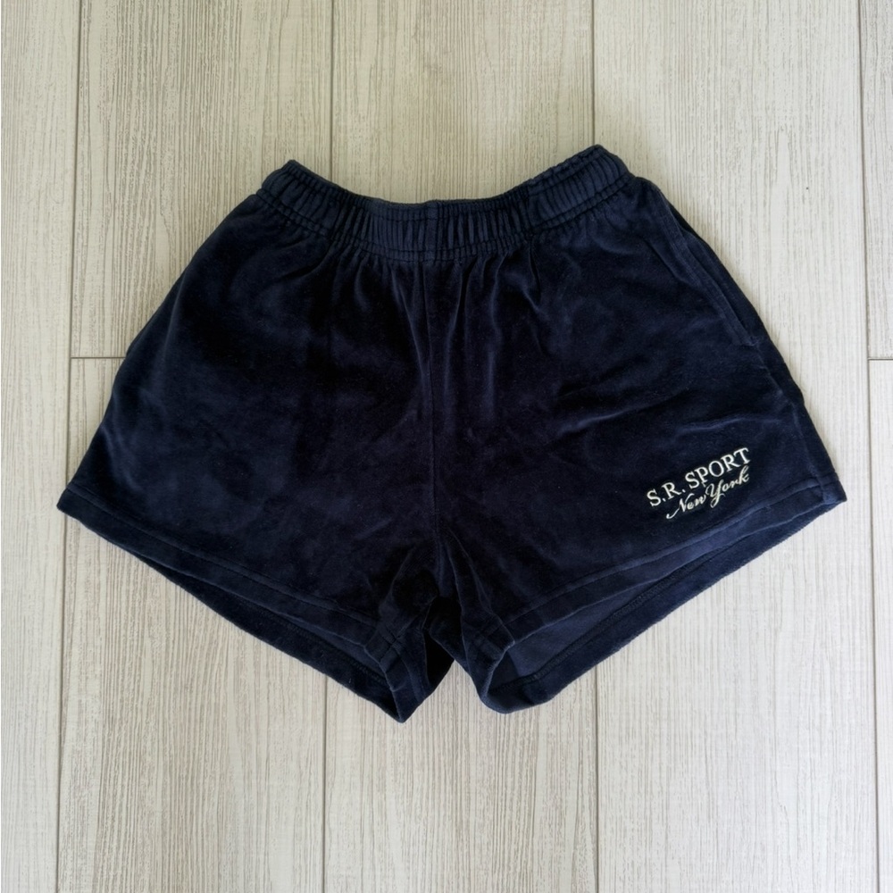 Women's Sporty and Rich Navy Velour Shorts